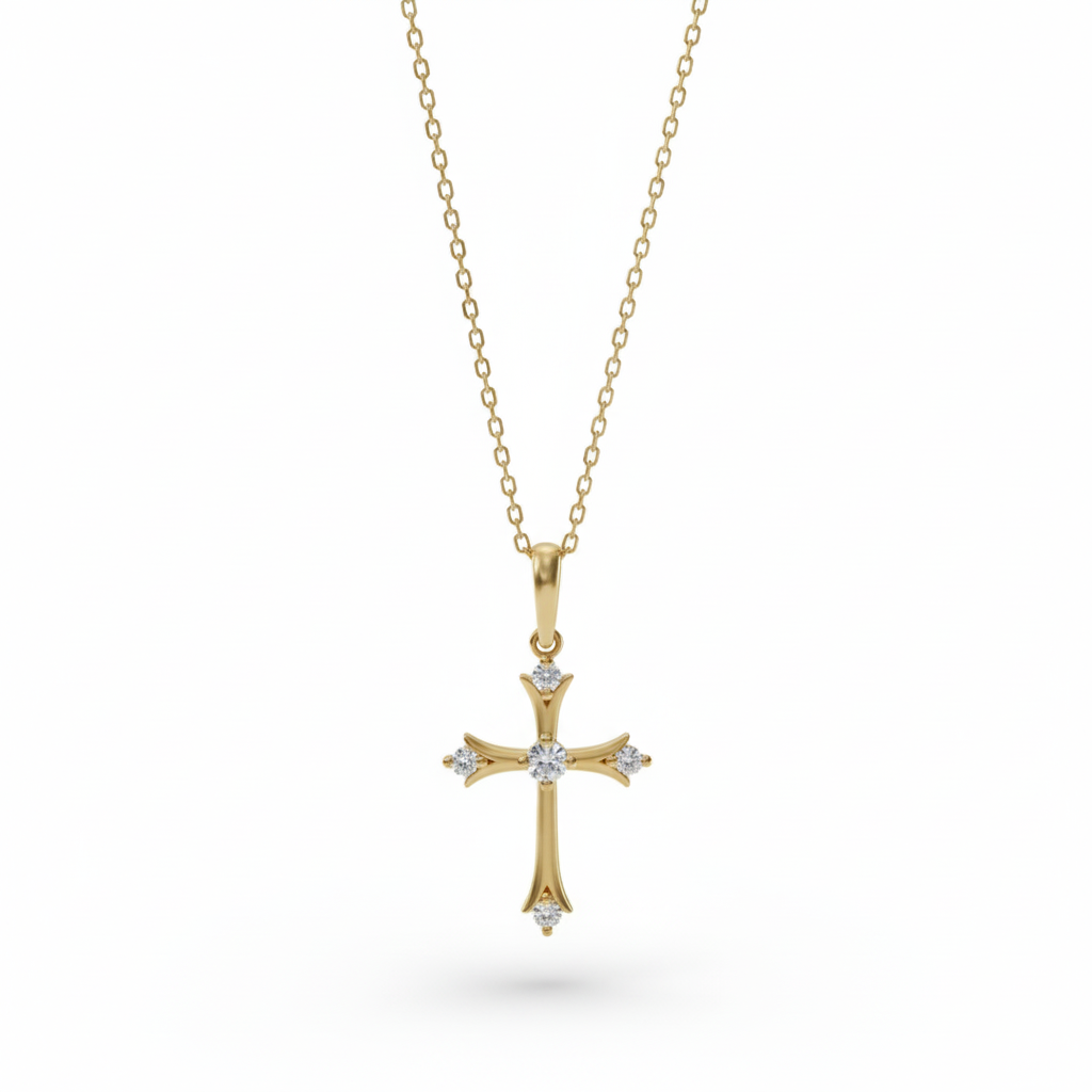 0.108 Ct Cross Necklace with Five Lab-Grown Stones