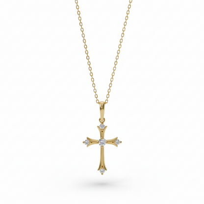 0.108 Ct Cross Necklace with Five Lab-Grown Stones