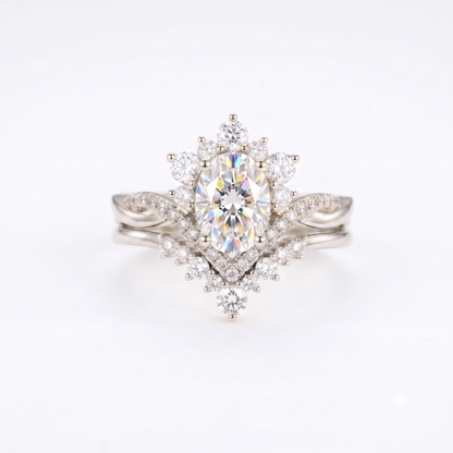 2.00ct Oval Cut Natural Diamond Engagement Ring Set