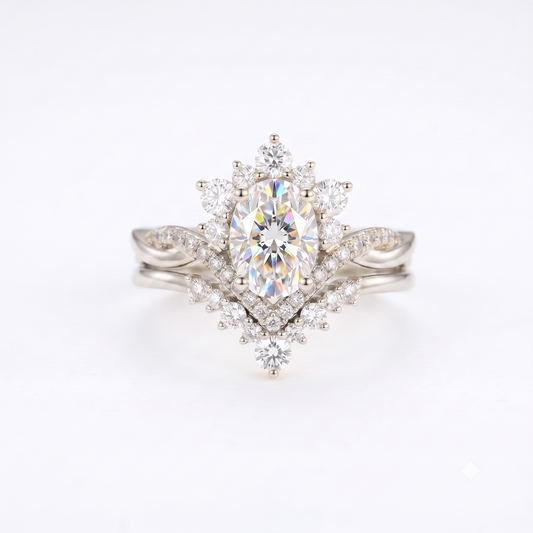 2.00ct Oval Cut Natural Diamond Engagement Ring Set