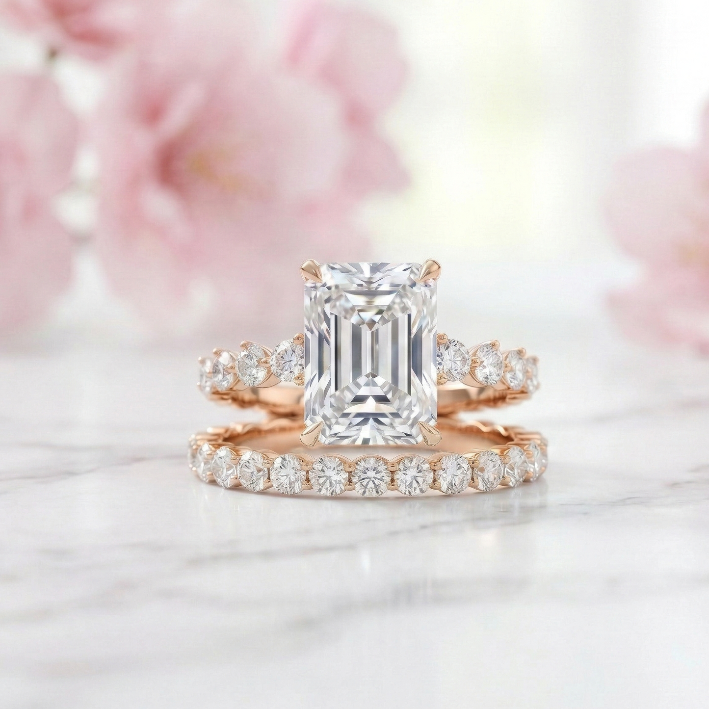 3.80 CT Emerald Lab Grown Diamond Ring Set
