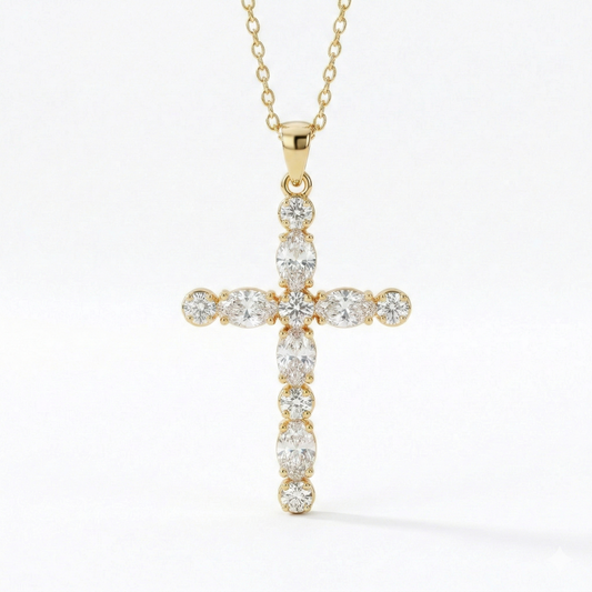 2.30ct Oval & Round cut Moissanite Cross Necklace