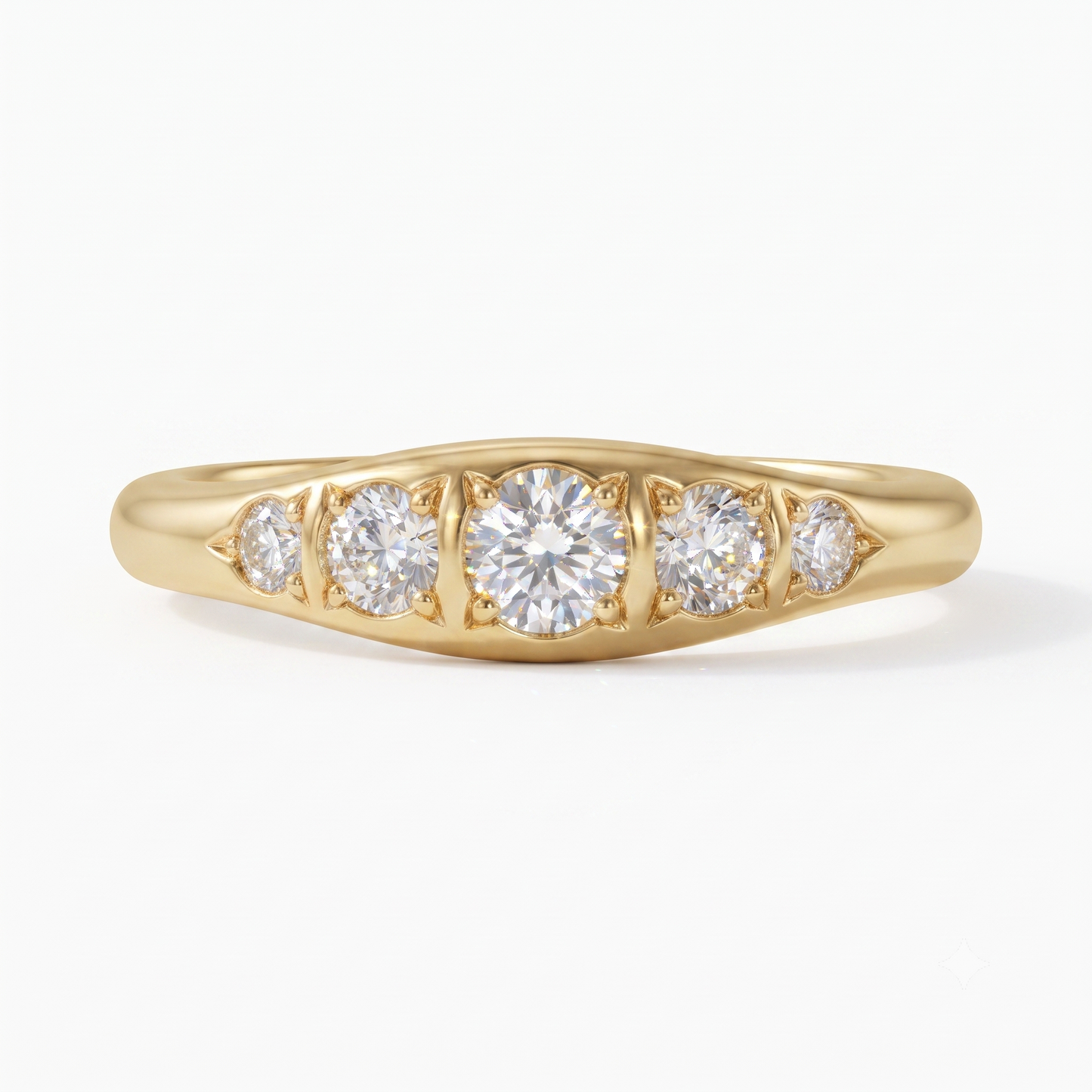 0.120 ct Five Stone Lab Grown Diamond Ring, 14K Gold Diamond Wedding Band