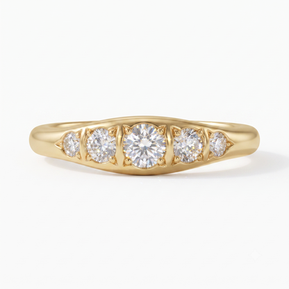 0.120 ct Five Stone Lab Grown Diamond Ring, 14K Gold Diamond Wedding Band