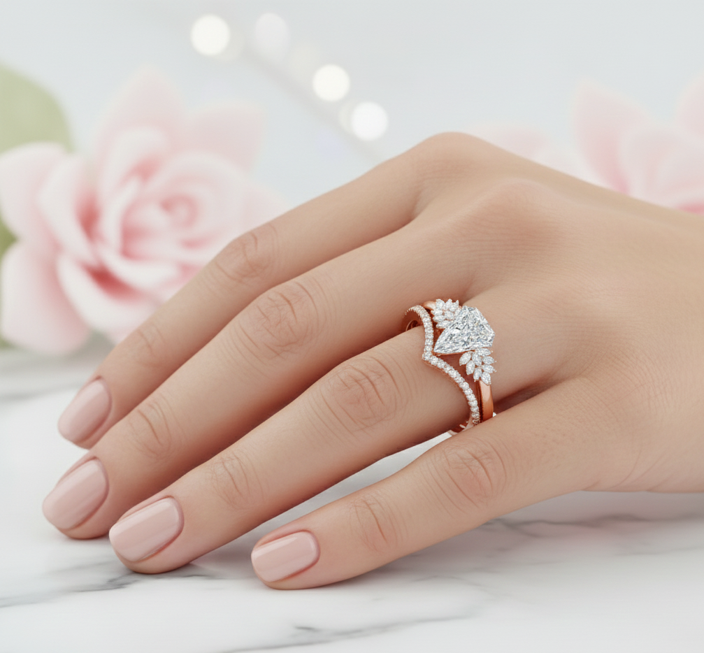 2.50 Ct Shield Cut Moissanite Ring Set – Chevron Wedding Band