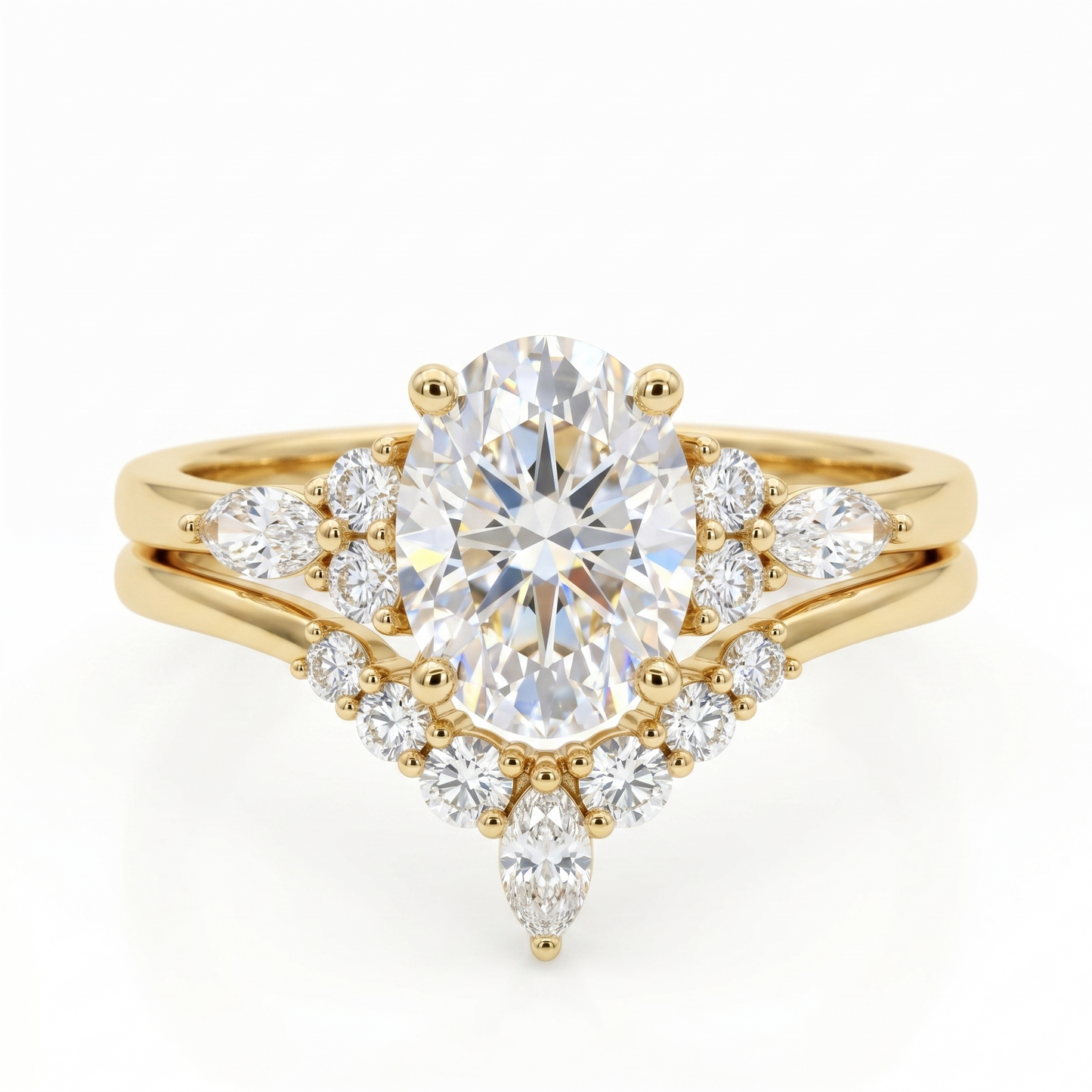 1.470ct Oval cut lab grown Diamond engagement ring set Marquise cut Band