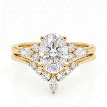 1.470ct Oval cut lab grown Diamond engagement ring set Marquise cut Band