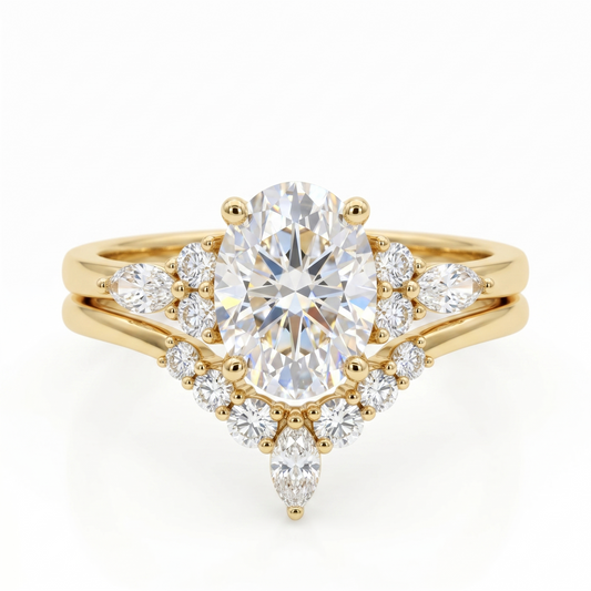 1.470ct Oval cut lab grown Diamond engagement ring set Marquise cut Band