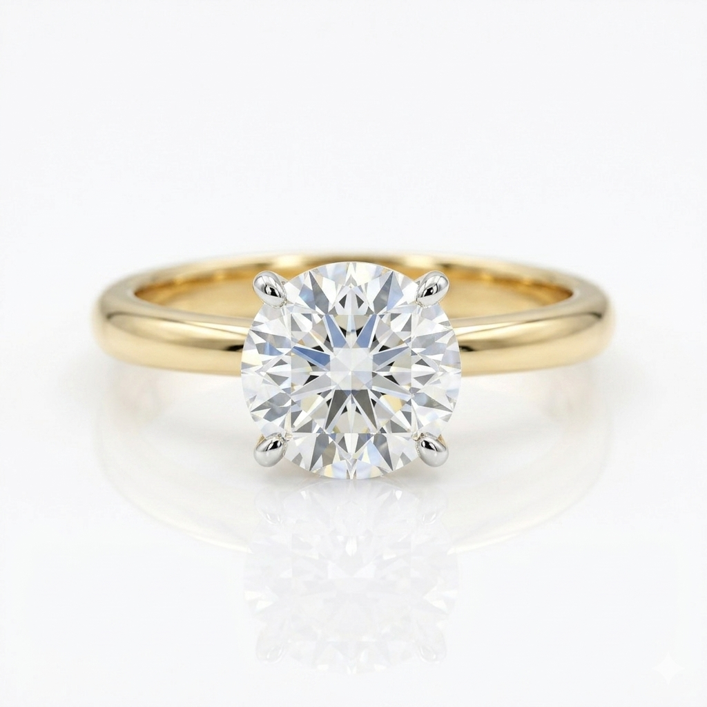 Certified 1.00 Ct Round Cut Solitaire Moissanite Diamond Engagement Ring 14k Gold