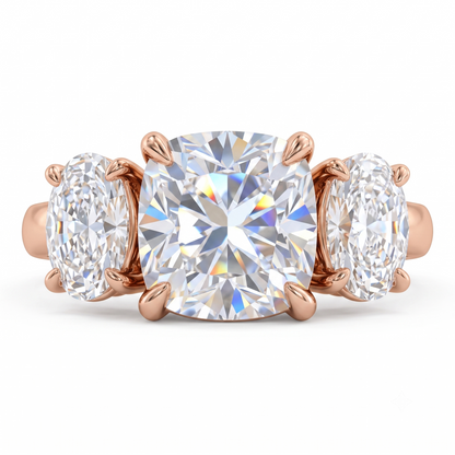 1.5tw Old Mine Cushion Cut Lab-Grown Three Stone Engagement Ring