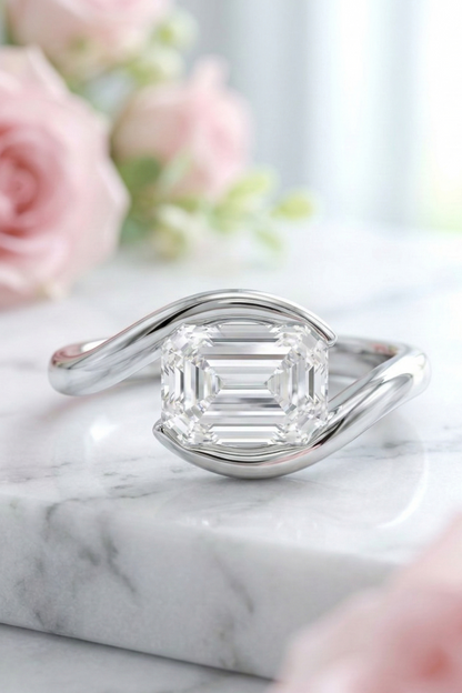 2 CT Emerald Cut Lab Diamond Bypass Engagement Ring