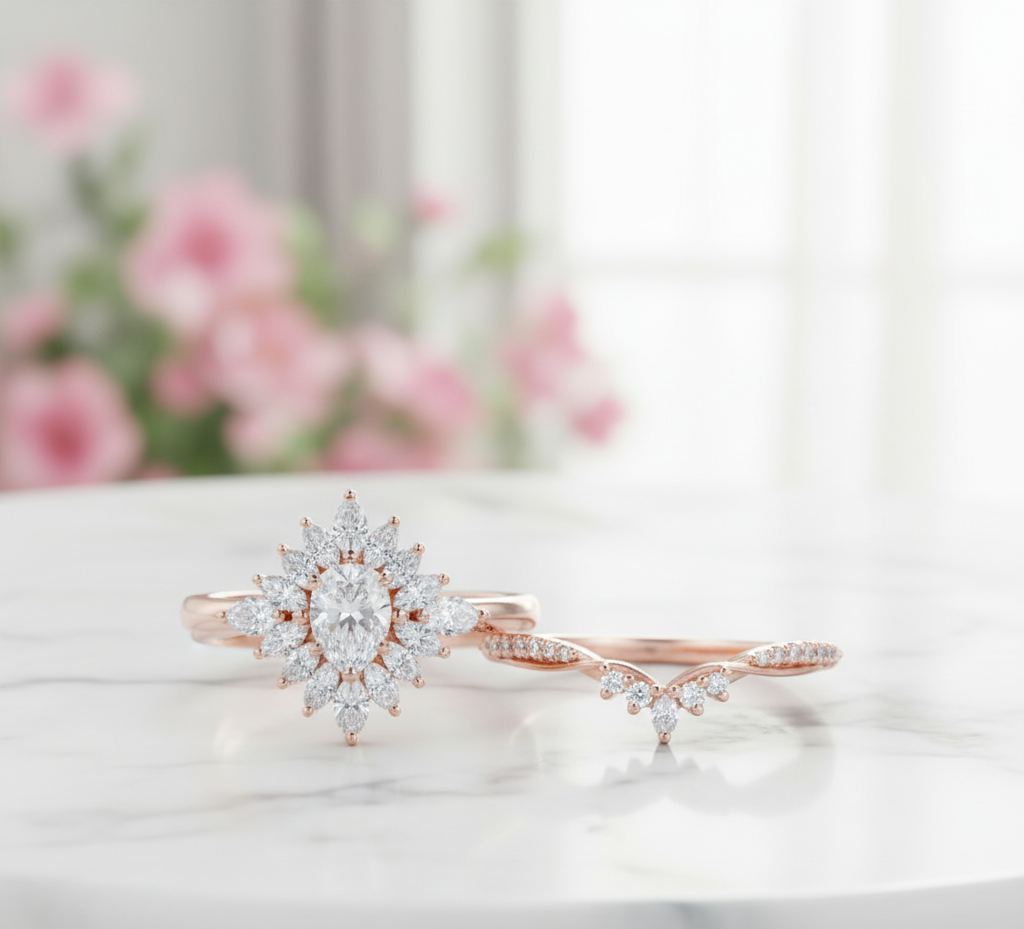 1.80 Ct Pear Cut Diamond Bridal Set – Sunburst Halo Ring