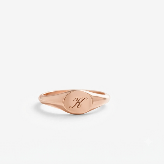 14K Solid Gold Custom Initial Signet Ring – Personalized
