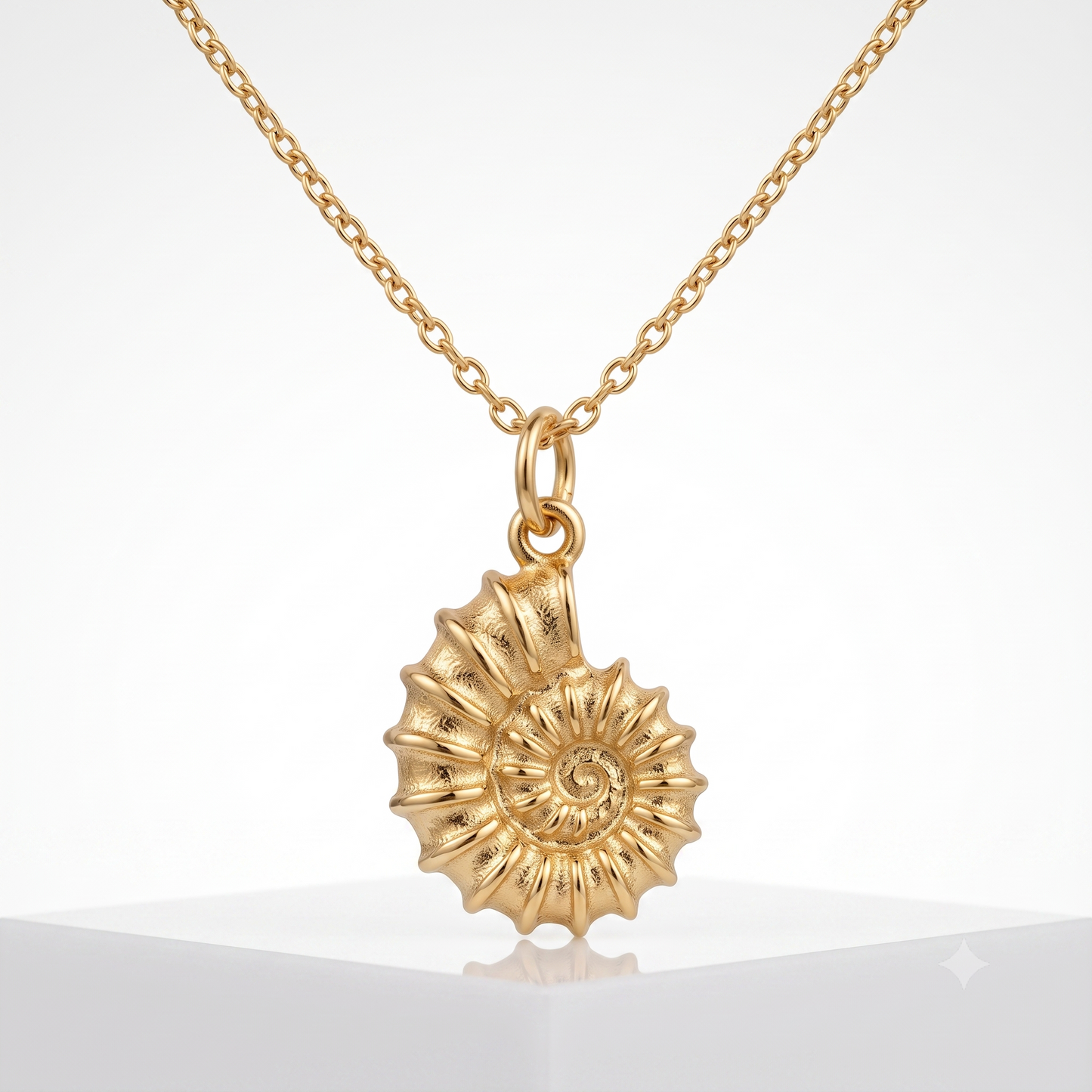 14K Gold Nautilus Shell Necklace - Spiral Shell Pendant