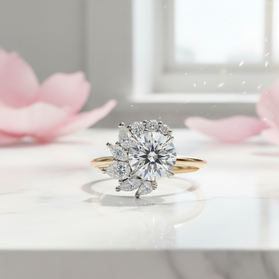 1.30CT Round Cut Cluster Engagement Ring