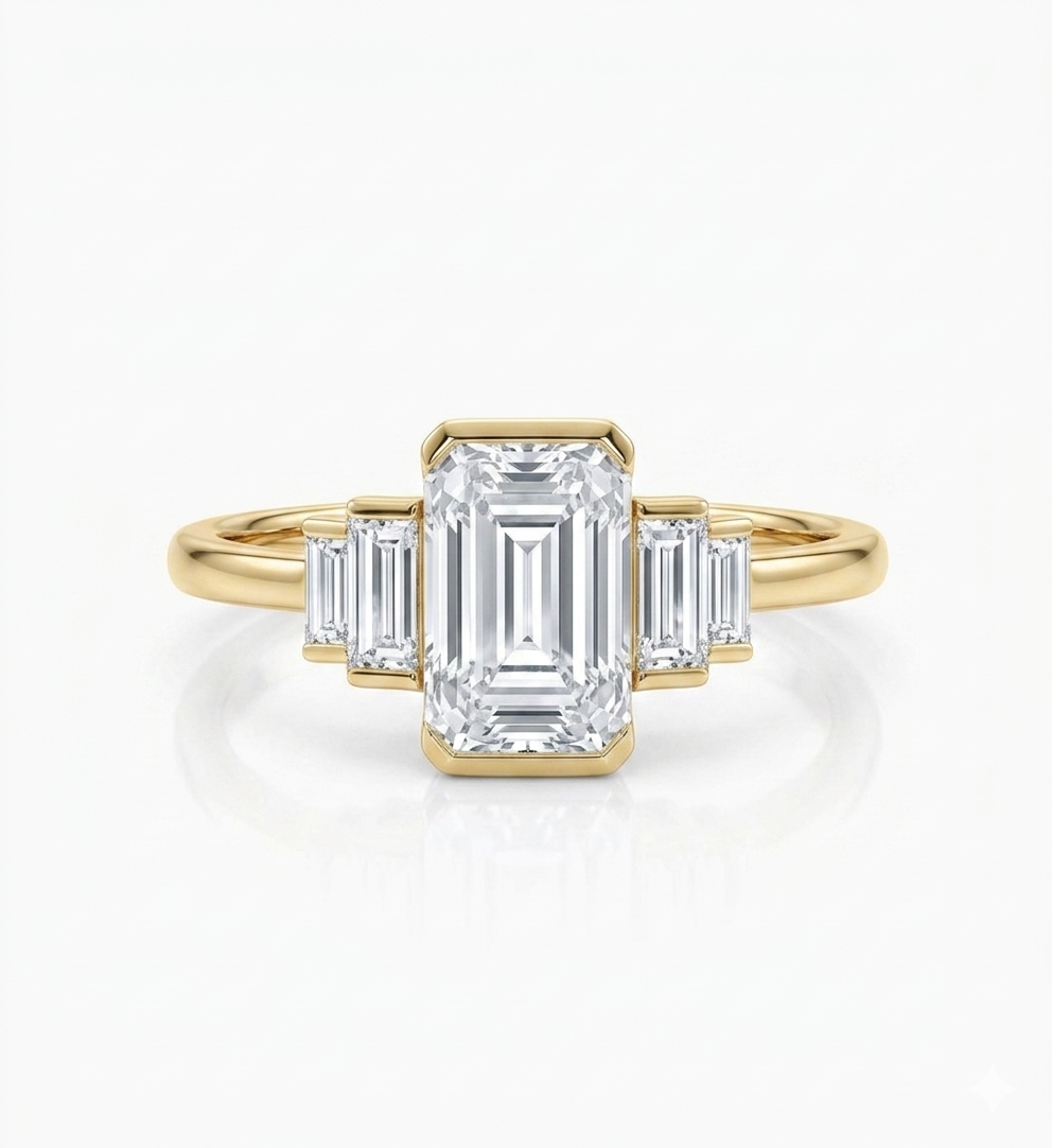 1.50 ct Five Stone Emerald Cut Lab Grown Diamond Engagement Ring