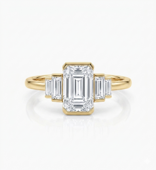 1.50 ct Five Stone Emerald Cut Lab Grown Diamond Engagement Ring