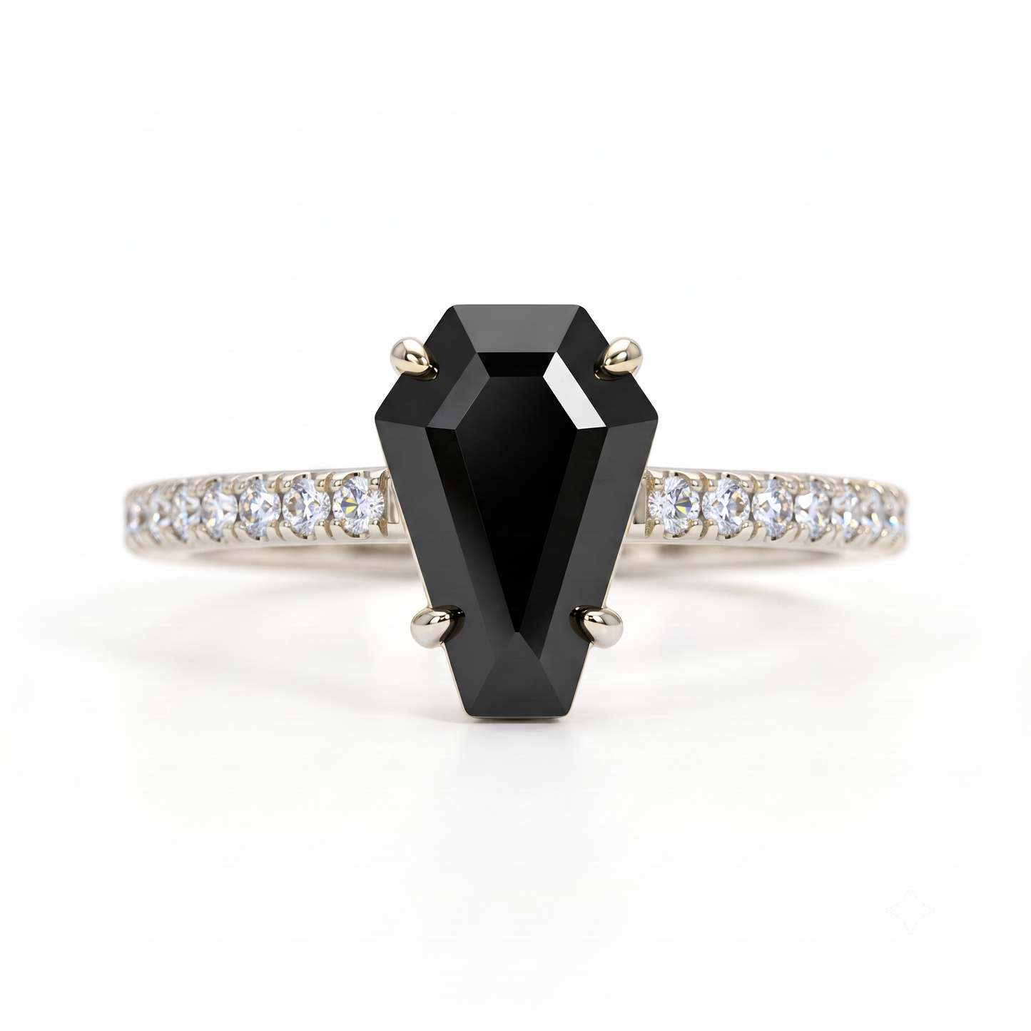 Coffin Black Diamond Ring, Black Coffin Diamond Engagement Ring