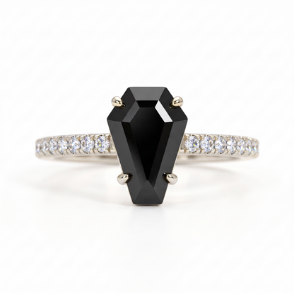 Coffin Black Diamond Ring, Black Coffin Diamond Engagement Ring
