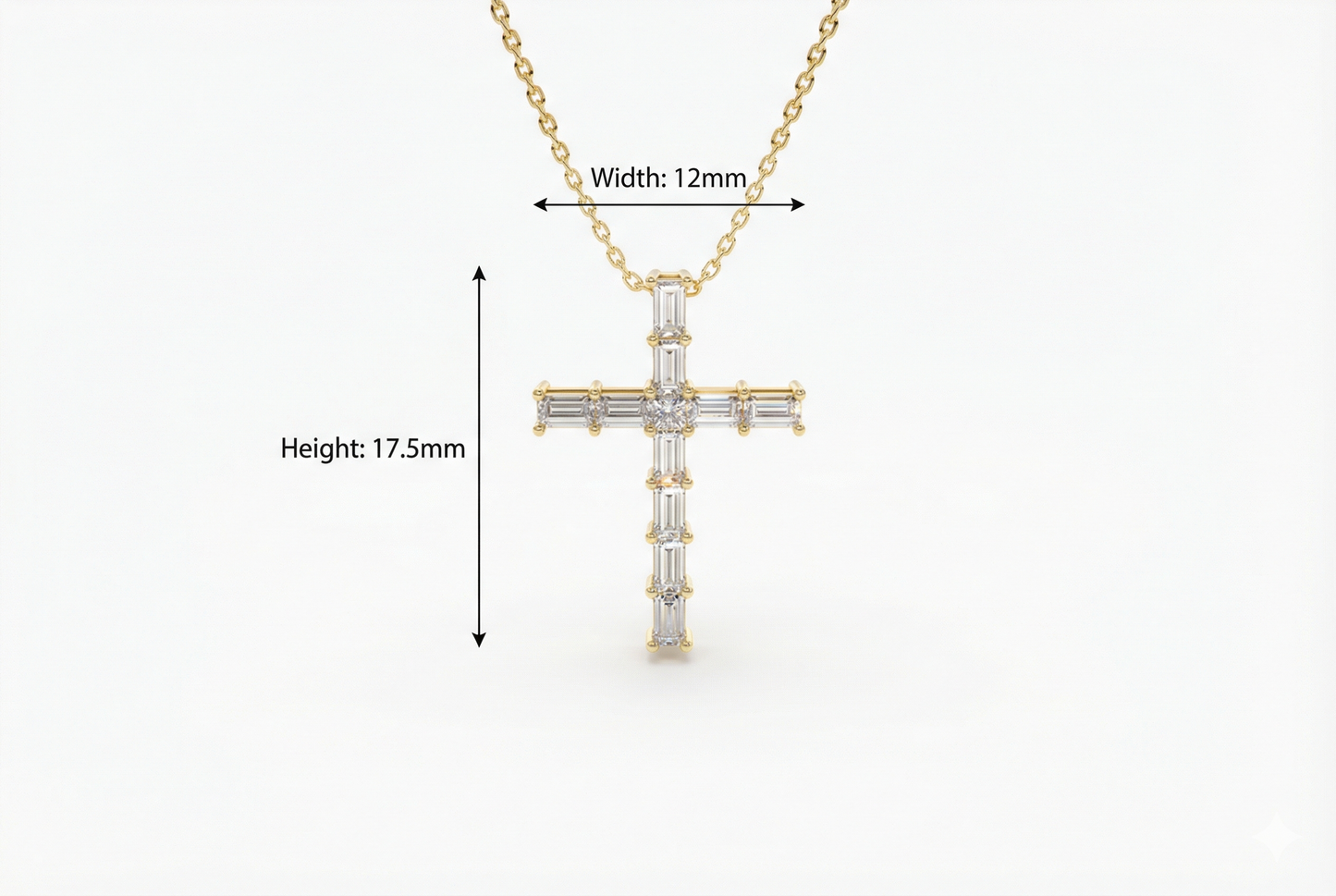 0.38 CT Baguette & Princess Cut Cross Pendant Necklace - 14K Gold