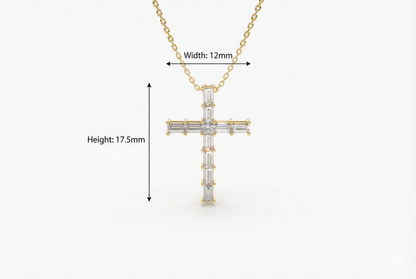 0.38 CT Baguette & Princess Cut Cross Pendant Necklace - 14K Gold