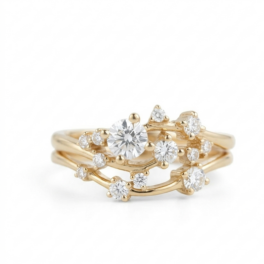 0.480 Ct Round Cut Moissanite Engagement Ring Set – Twig Bridal Set