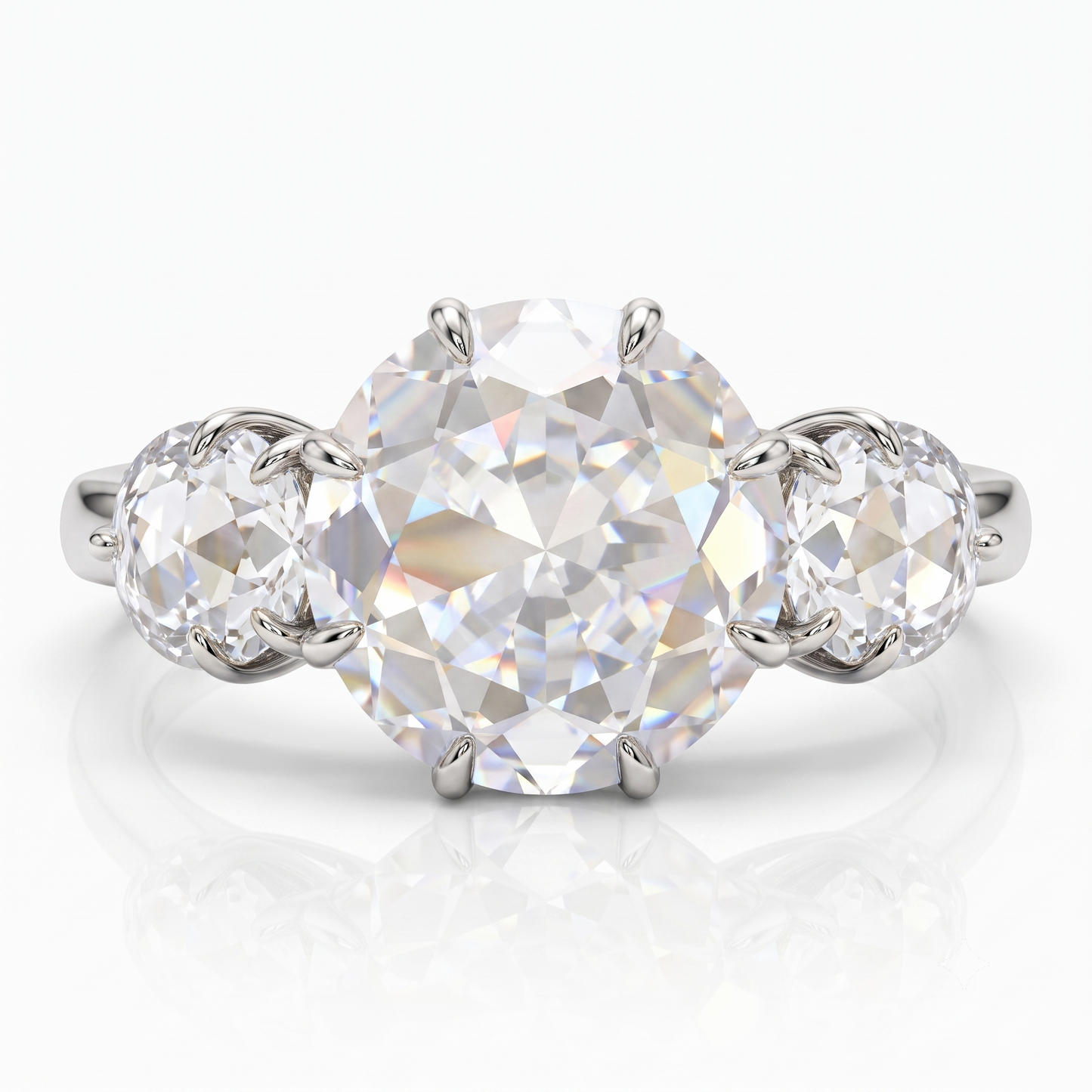 2.00ct Rose Cut Natural Three Stone Diamond Engagement Ring