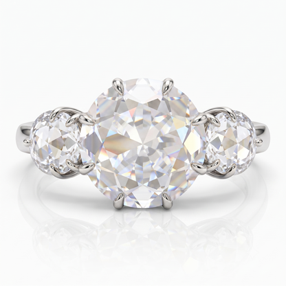 2.00ct Rose Cut Natural Three Stone Diamond Engagement Ring