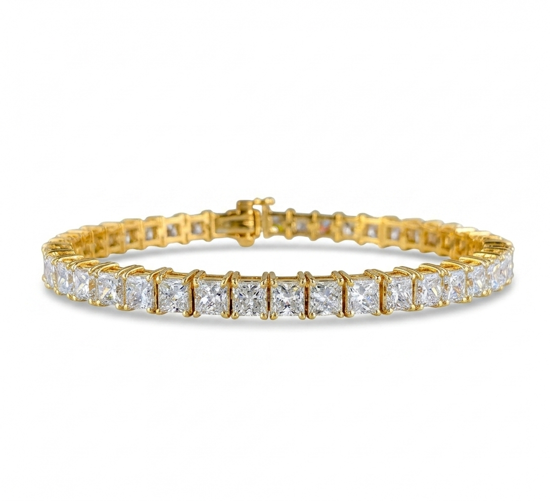 8.950TCW Princess Cut Lab-Grown Tennis Bracelet 14k Rose Gold