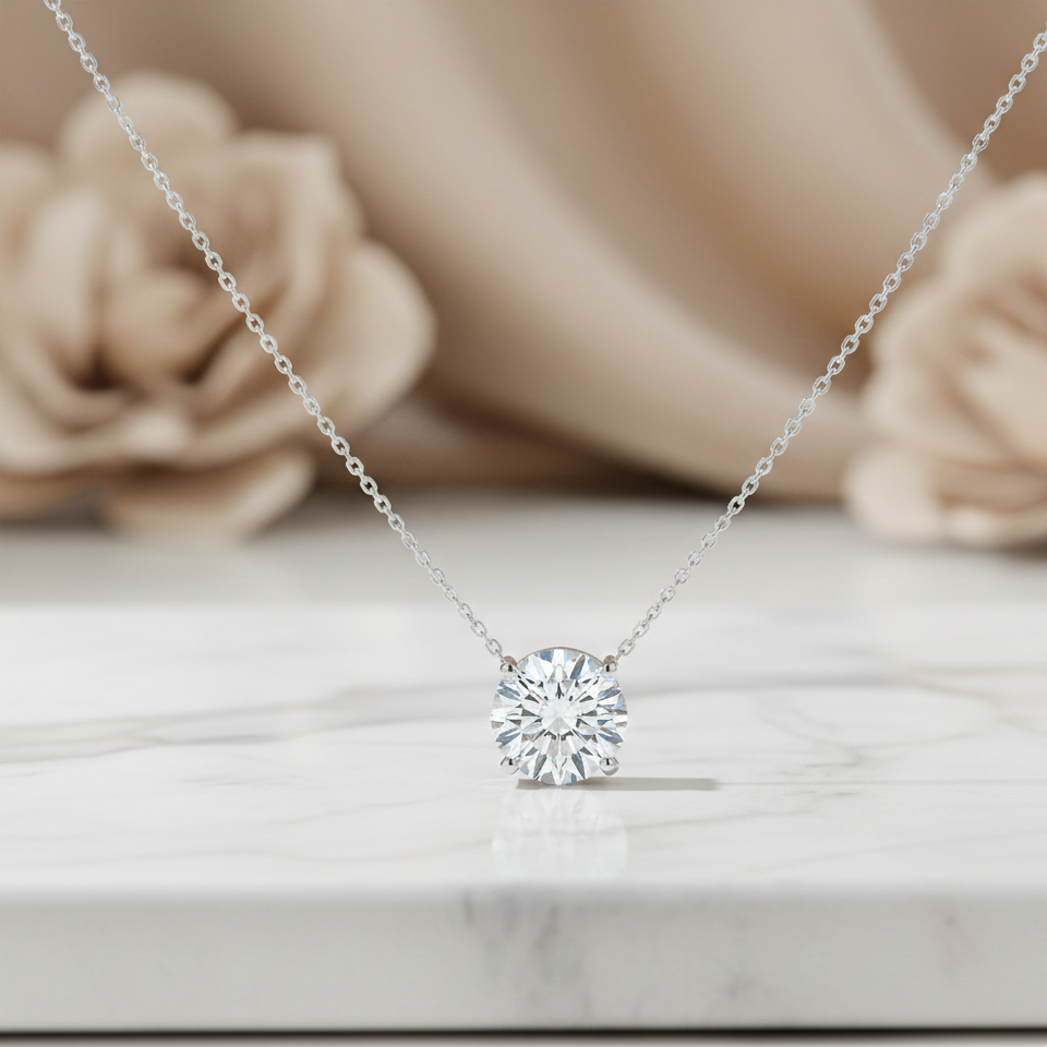 0.130 Ct Solid 14K Gold Floating Necklace