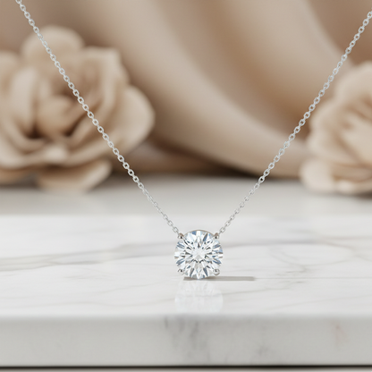 0.130 Ct Solid 14K Gold Floating Necklace