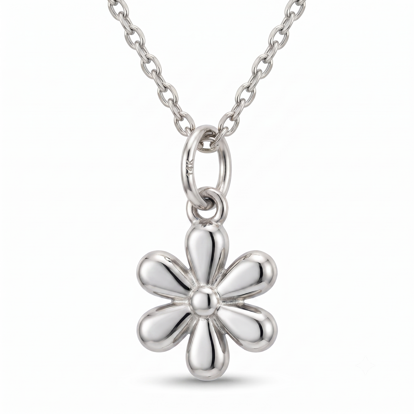 14k Gold Flower Charm Dainty Floral Pendant Necklace