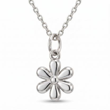 14k Gold Flower Charm Dainty Floral Pendant Necklace
