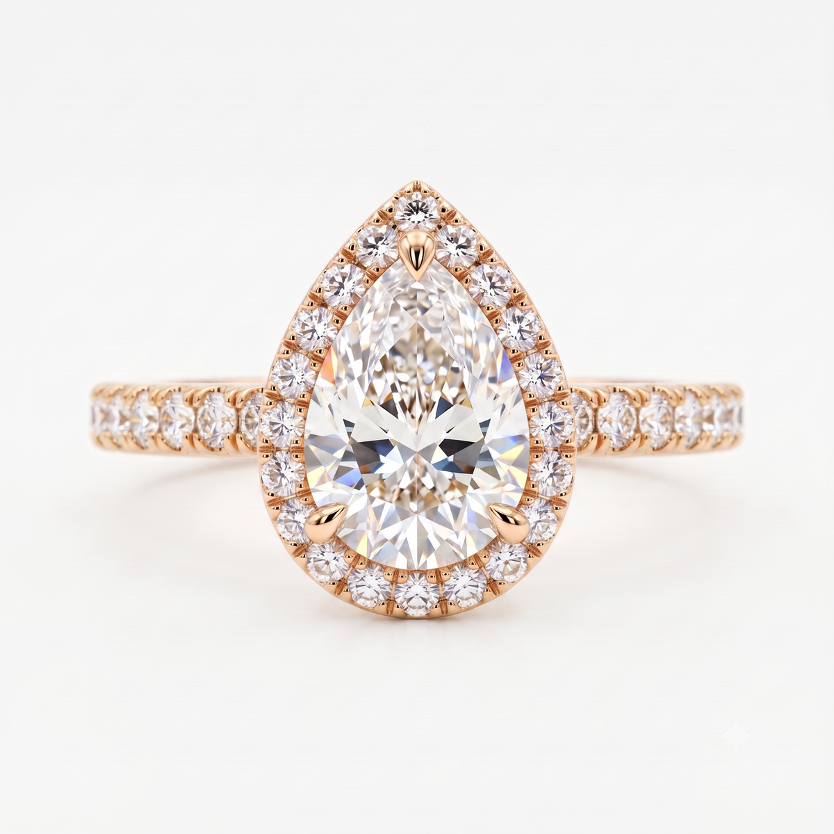 1.00ct Pear Cut Halo Pave Lab-Grown Engagement Ring