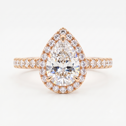 1.00ct Pear Cut Halo Pave Lab-Grown Engagement Ring