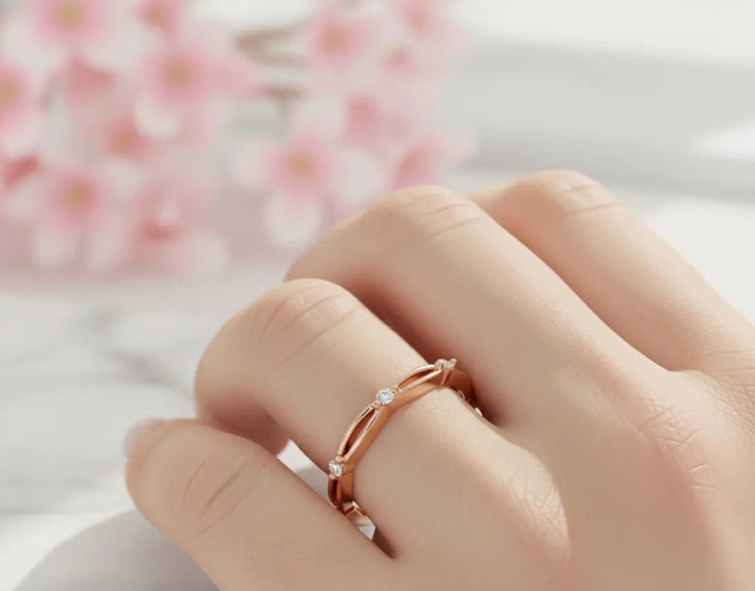 Floral Diamond Band Ring – 14K Gold Lab-Grown Marquise Design