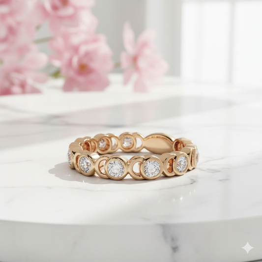 Lab Grown Diamond Eternity Band • 14K Gold Bezel Set Wedding Ring