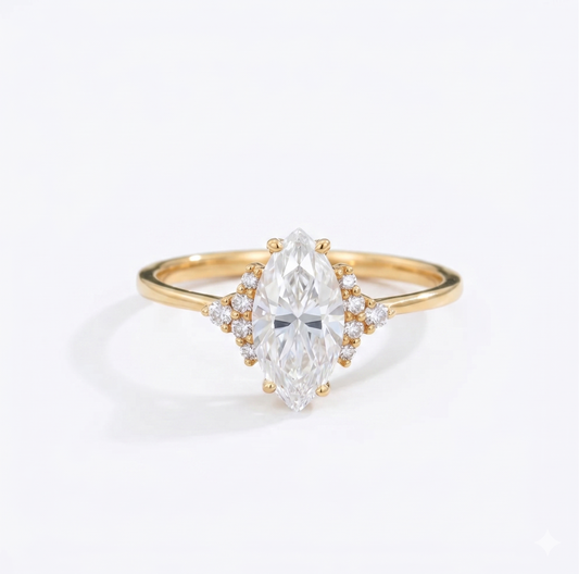 1.100 Ct Marquise Lab Diamond Ring – Vintage Art Deco Design