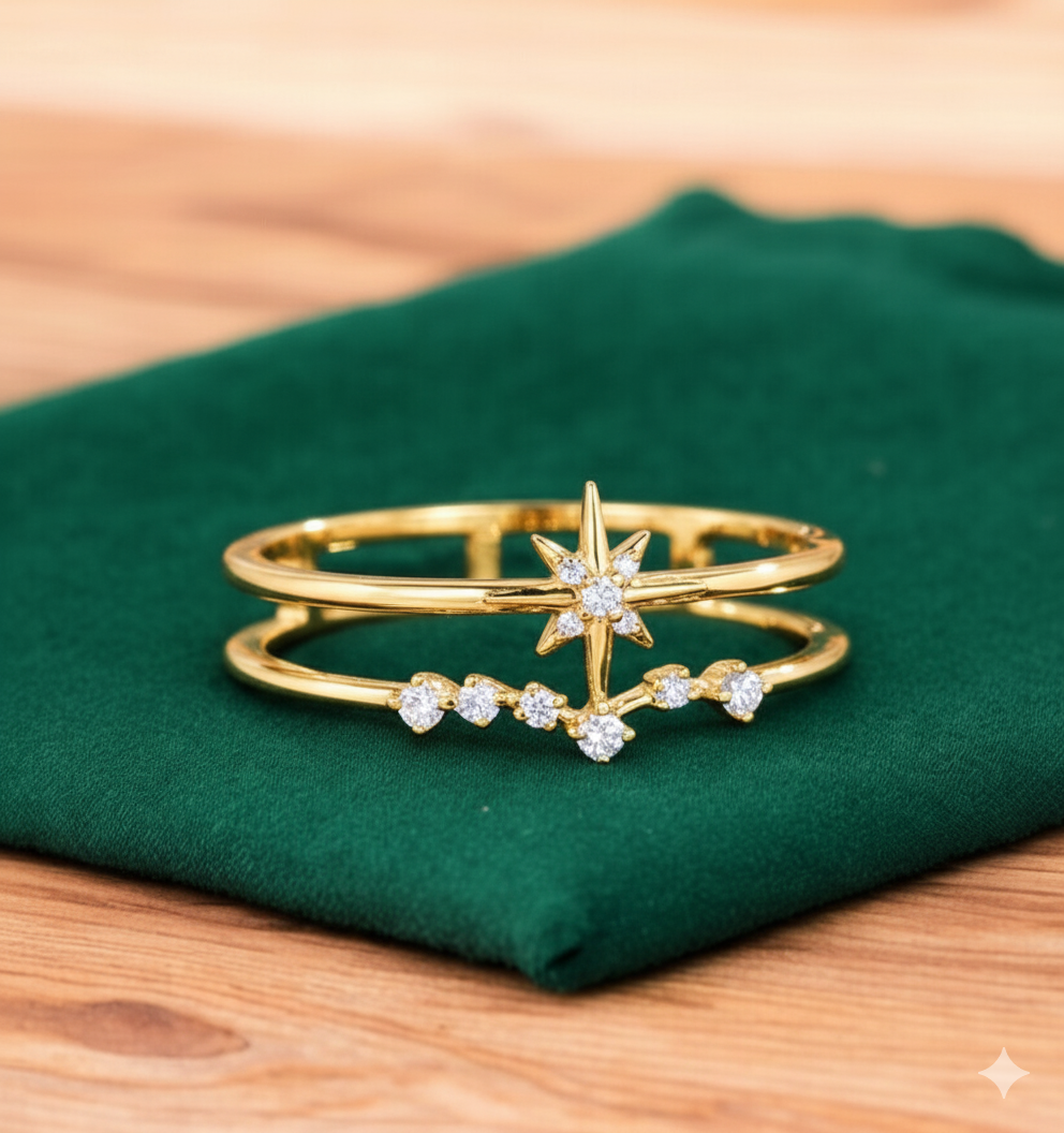 0.120ct Starburst Lab Grown Diamond Ring , Double Band Engagement Ring