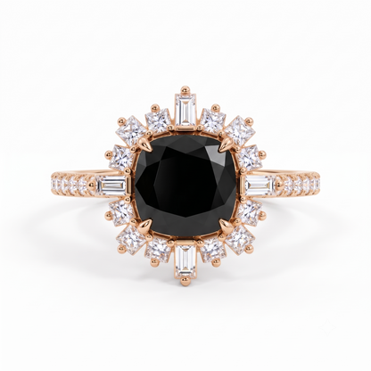 1.50ct Elongated Cushion black onyx engagement ring
