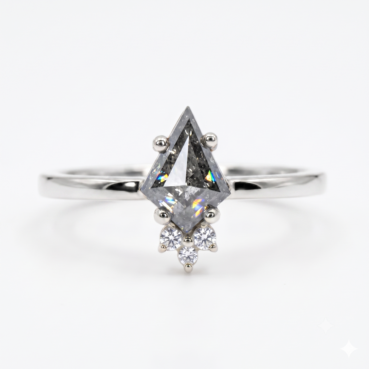 0.70ct Kite cut salt and pepper Engagement Diamond Ring