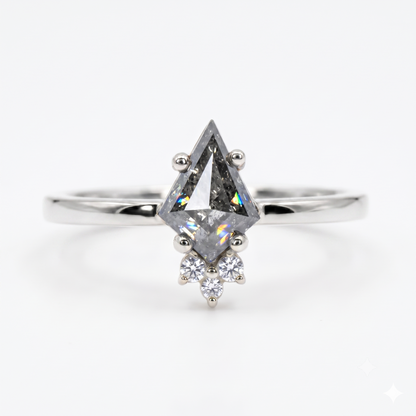 0.70ct Kite cut salt and pepper Engagement Diamond Ring