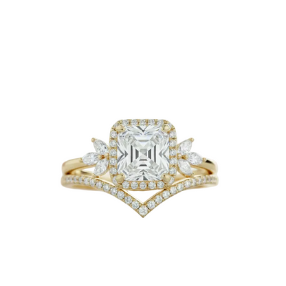 1.80 Ct Asscher Cut Lab-Grown Ring Set with Chevron Band