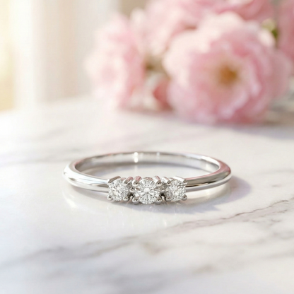 0.11 Ct Three-Stone Moissanite Ring – 14K Solid Gold Bezel