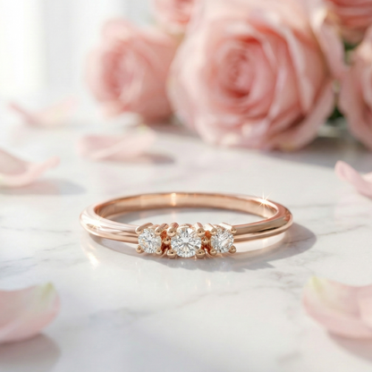 0.11 Ct Three-Stone Moissanite Ring – 14K Solid Gold Bezel