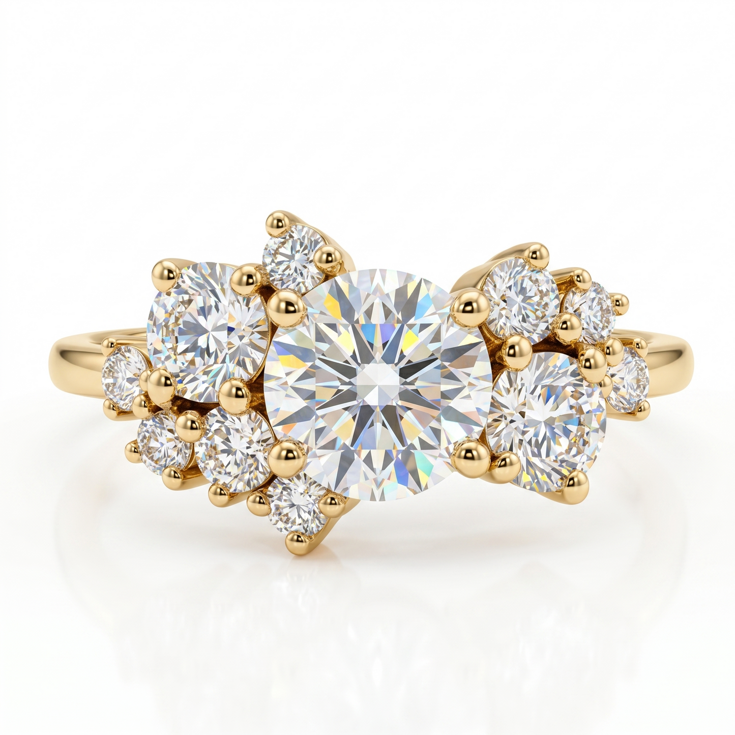 1.10 CT Round Cut Cluster Engagement Ring - 14K Gold
