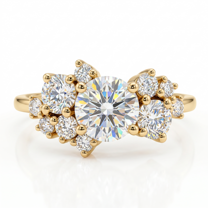 1.10 CT Round Cut Cluster Engagement Ring - 14K Gold