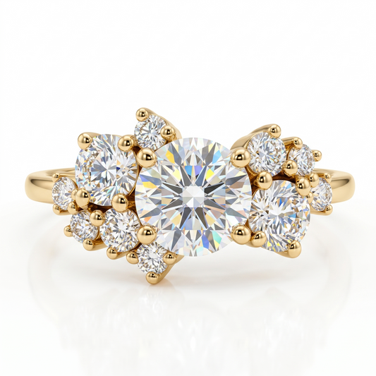 1.10 CT Round Cut Cluster Engagement Ring - 14K Gold