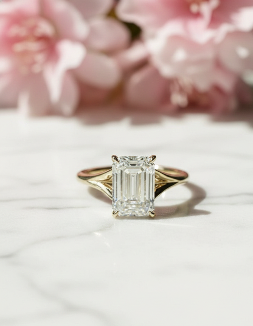 moissanite engagement rings emerald cut