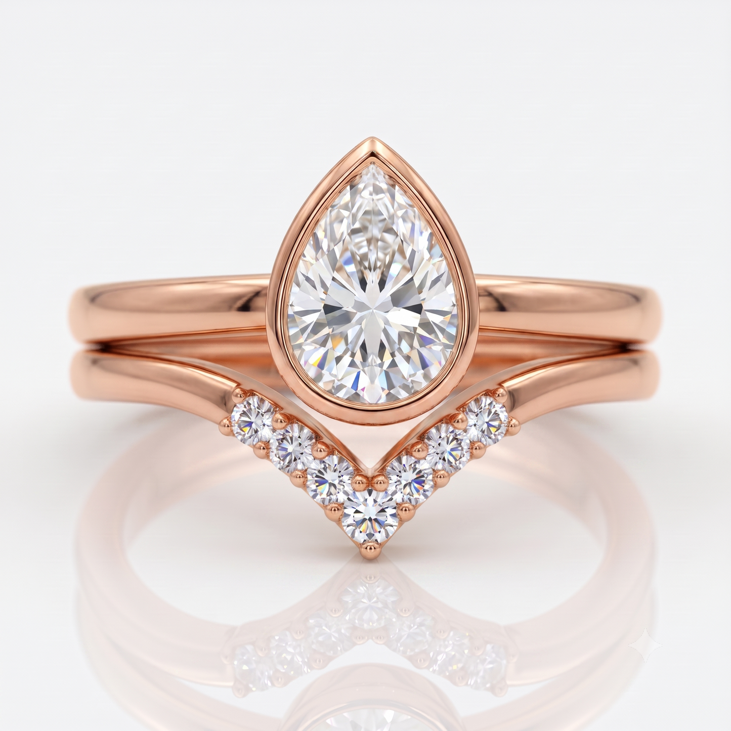 1.10 Ct Pear Cut Lab Grown Diamond Bridal Set – Bezel Engagement Ring